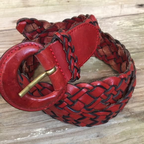 Turkish Collection Accessories - Turkish Collection braided leather belt brick red